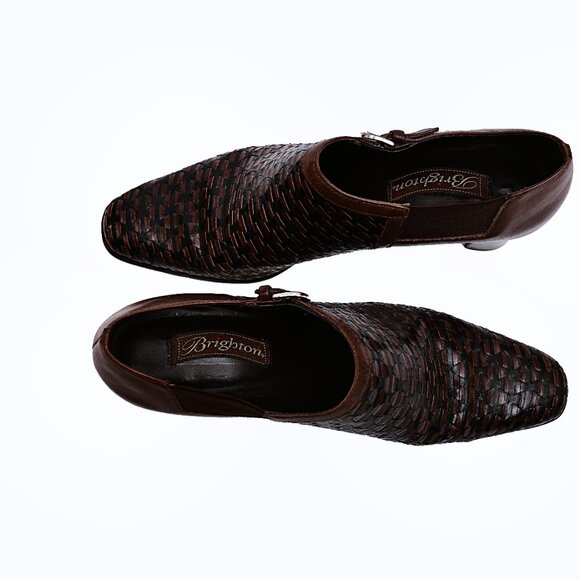 BRIGHTON “Turner” Sophisticated Woven Brown/Black Leather Booties Size 9 M - Picture 2 of 11